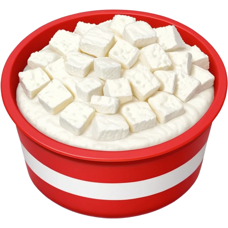 Cottagecheese in a red container with a white stripe at top and bottom emoji