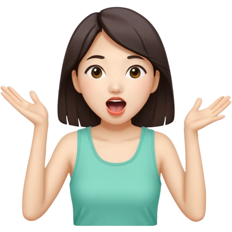 들뜬 표정의 20대 한국 여자, 여름 옷차림, 두 손으로 입을 감싸 “괌 가자~” 외치는 포즈. 민트색 배경, 밝고 유쾌한 광고 포스터 느낌, emoji