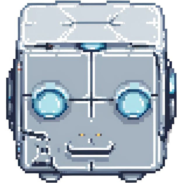 A cube with a robot face in gray-blue color for IT CUBE Computer Center emoji