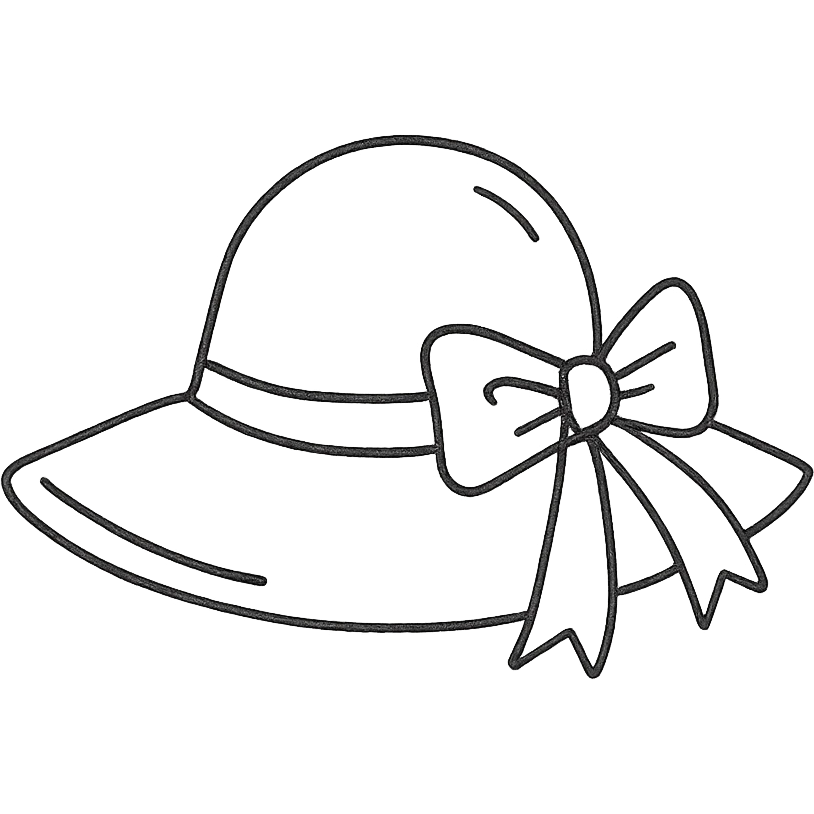 hand drawn outlined lady's hat with a pink bow icon emoji