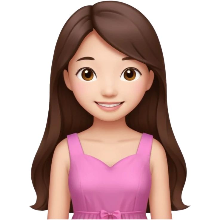 girl aesthetic emoji, asian beautiful long brown hair pink dress emoji