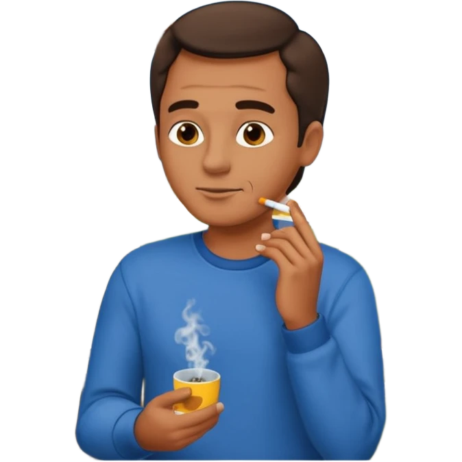 a man named Juani, dressed casually, smoking a cigarette on a house balcony, emoji style emoji