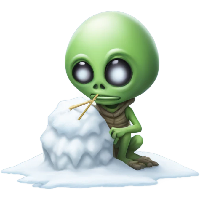 alien holding a small straw next to a mound of snow emoji