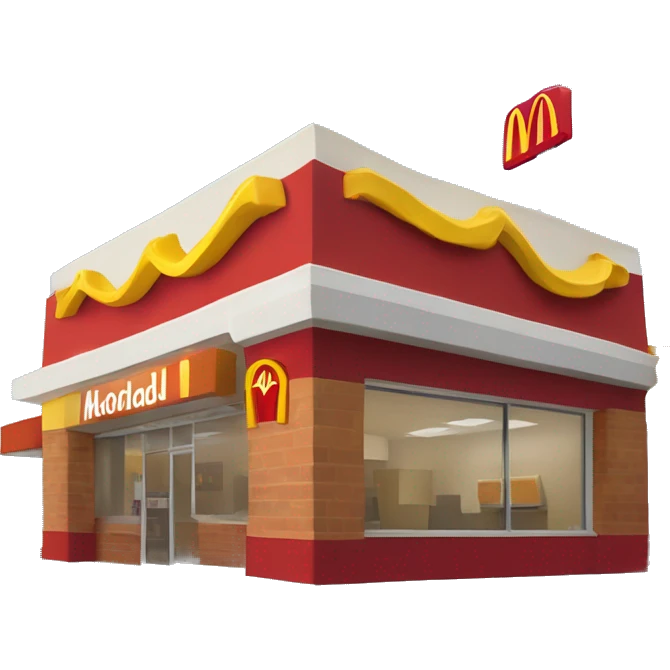 “McDonald’s store with the iconic golden arches, a red and yellow color scheme, and a simple, recognizable design that captures the essence of a fast food restaurant.” emoji