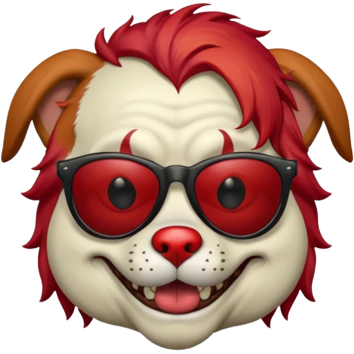 Zombie dog with sun glasses and red hair and joker nose emoji