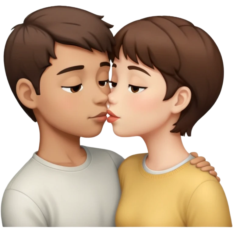 Couple boy and girl kiss . Girl with short hair , brown.  emoji