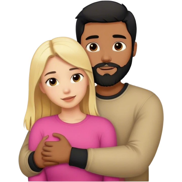 A cute couple blonde haired girl and black haired guy with beard hugging each other  emoji
