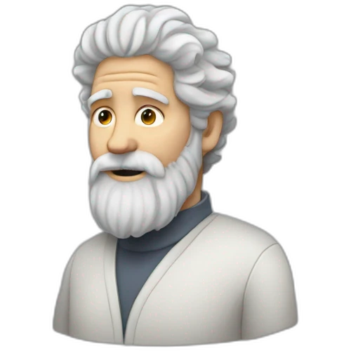Curly gray hair, white 60 year old man with long beard emoji
