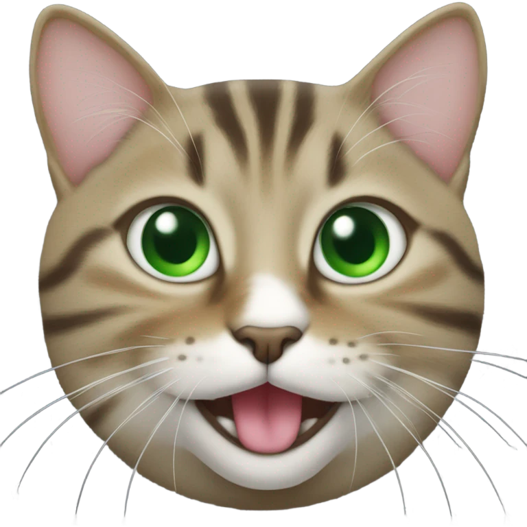 Tabby cat with green eyes and sticking tongue out emoji