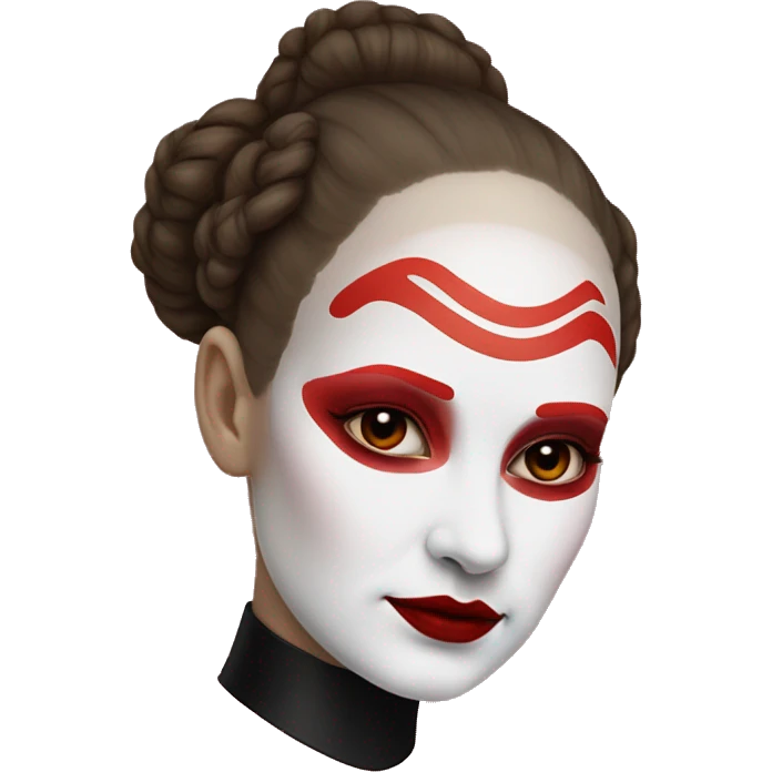 Queen Padmé Amidala, white face paint, red lips, one line underlip, two red pain points on the cheeks emoji