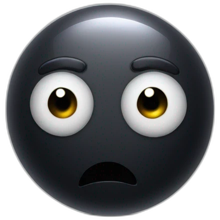 3d sphere with a cartoon obsidian texture with big thoughtful eyes emoji