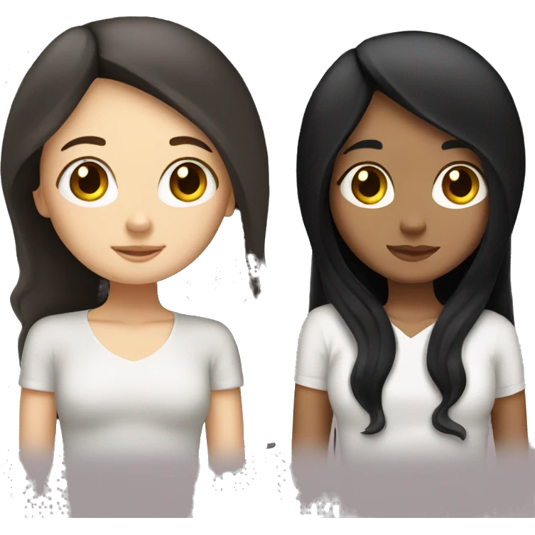 Two white girls with long black hair cuddling. emoji