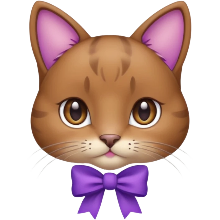 Brown kitty with a one purple bow on the side of her ear emoji