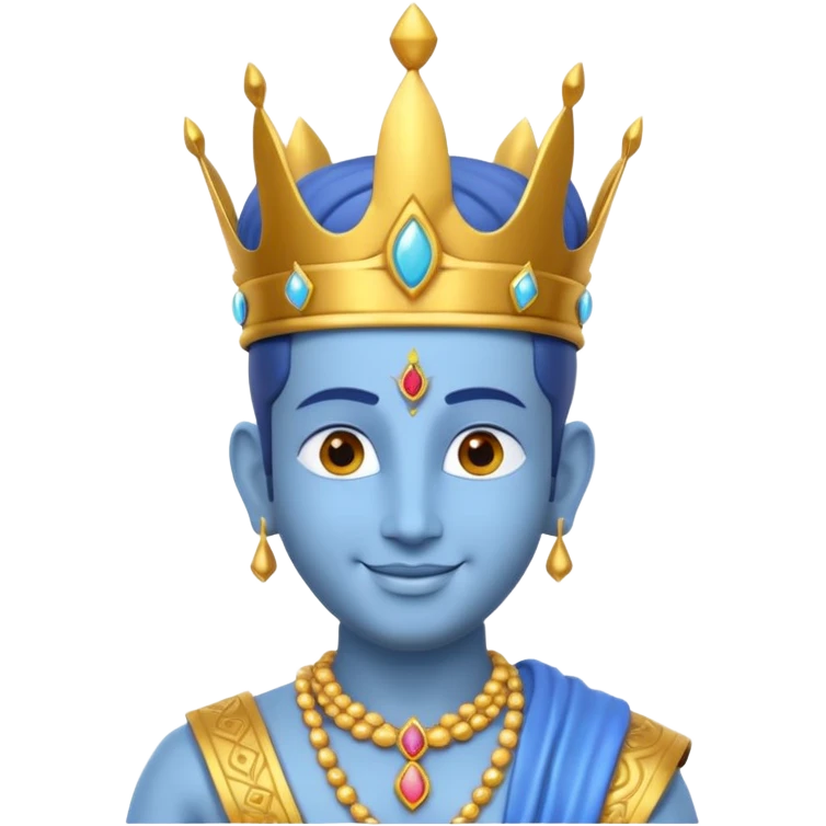 Hindu god Vishnu portrait, head and shoulders only, blue skin, golden crown, sacred jewelry, peaceful smile, divine aura, 3D cartoon, mobile game icon style, clean background, no text, no watermark
 emoji