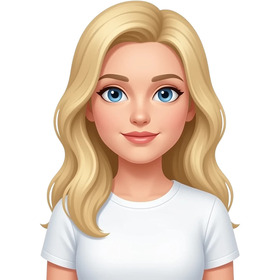 pale skin woman with long blonde Hair, blue eyes, White t-shirt emoji