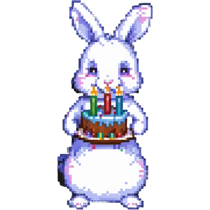 rabbit blowing out birthday cake candles, pixel art style emoji