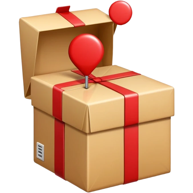 apple style emoji of a destination pin with a parcel, alternate version, representing Zielort (destination) emoji