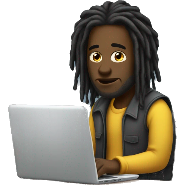 Black-guy-with-dreads-sitting-down-on-chair facing-right-handsided -focused-on-laptop-computer- emoji