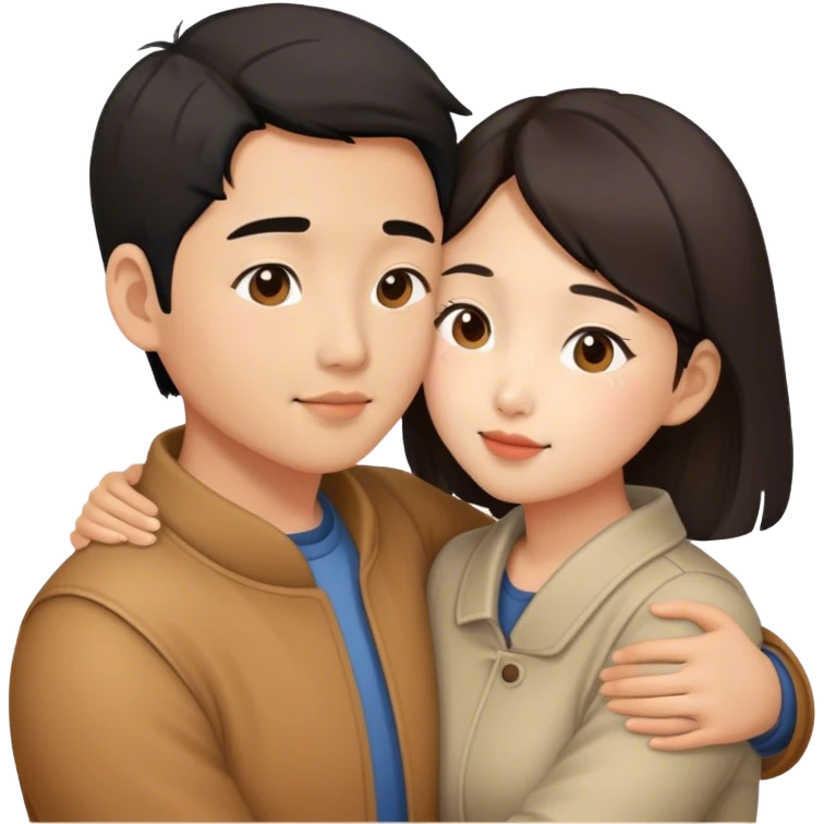 Asian couple cuddling and kissing  emoji