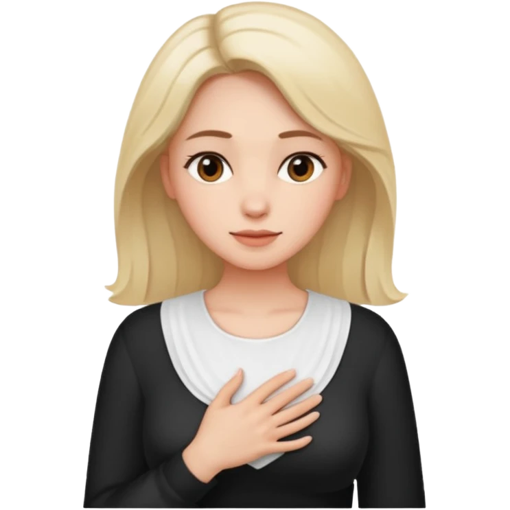 Elini göğsüne koyup rahatlayan,huzurlu kadın emoji