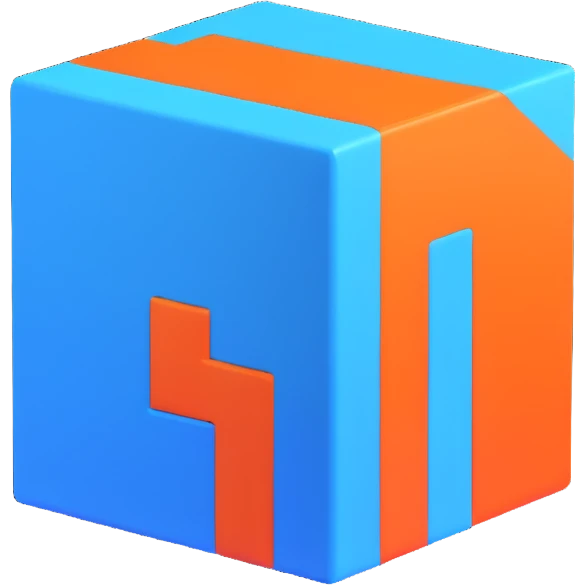 sleek blue 3D cube logo, simple design emoji