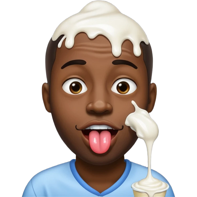 black man with giant tongue and white yogurt dripping down his cheeks emoji