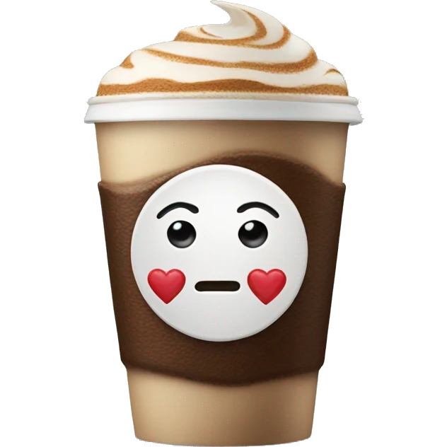 Coffee with a face and heart emoji
