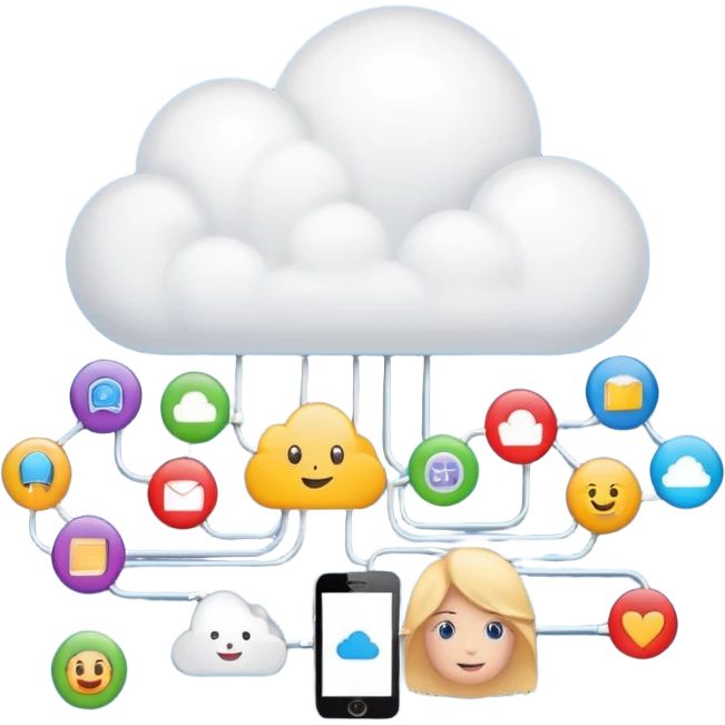 cloud with connected user icons, CRM software theme, emoji style emoji