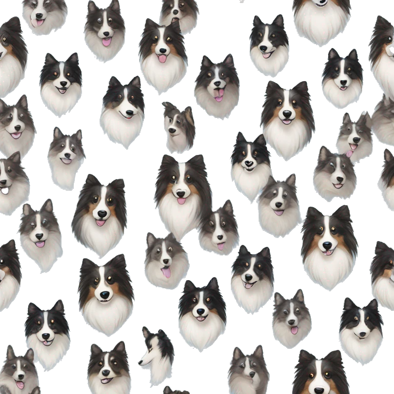  Black spotted brindle fluffy collie husky blue eyes fluffy ears and holographic harness running emoji