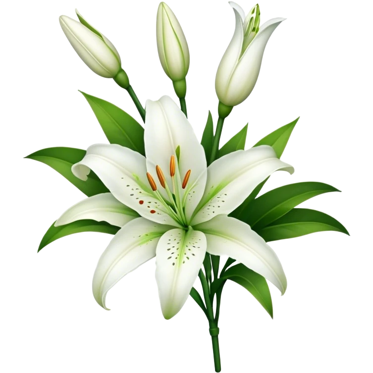 bouquet White Lily, luxuriant, stem, leaf, bud emoji
