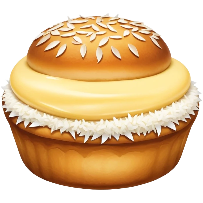 scandinavian skolebolle bun with vanilla custard in the middle and coconut flakes om the side emoji