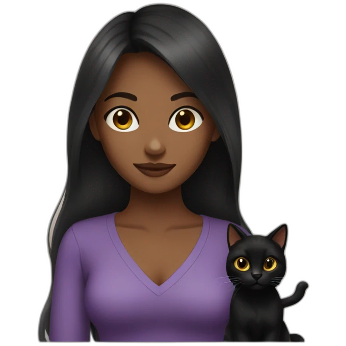 woman brown skin long dark hair with black cat emoji