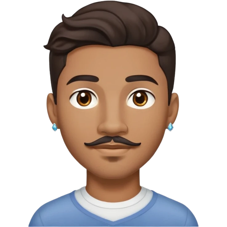 Young man with medium brown skin, mixed-race ethnicity, MUCH longer wavy dark brown hair with a center part, mustache separated from goatee, medium brown eyes, very small diamond stud earrings in both ears, head only floating face with NO shoulders or torso visible at all emoji