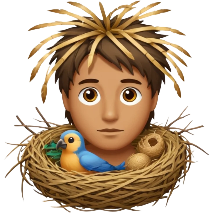 Man who has a Birds Nest for hair emoji