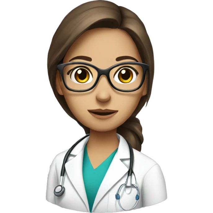 doctor girl with glasses, long brown hair in a medical mask emoji