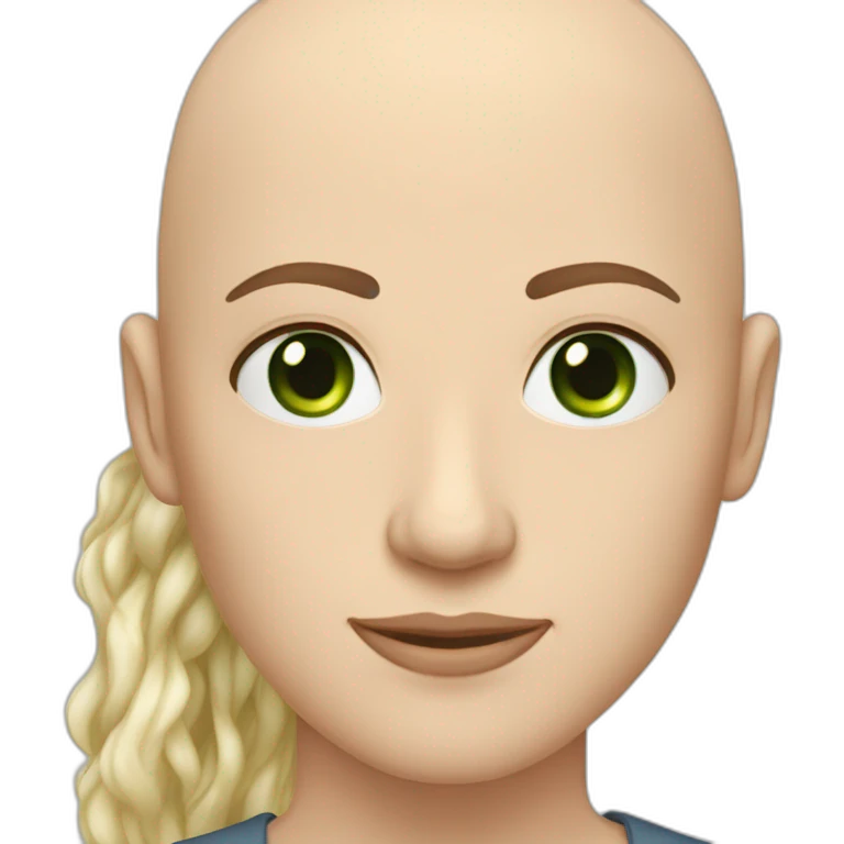 caucasian bald man with green eyes and a caucasian woman with long curly dark hair and brown eyes emoji
