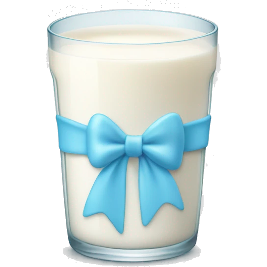 Glass of milk with a baby blue bow around it emoji