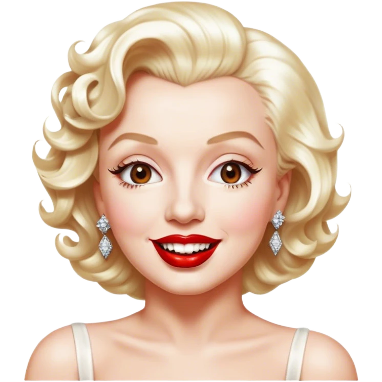 Cinematic Realistic Marilyn Monroe Emoji, featuring a glamorous, high-detail portrayal of the legendary Hollywood star. Her iconic platinum curls, radiant smile, and signature red lips are illuminated by dramatic, vintage-style lighting, evoking the timeless allure of classic cinema. emoji