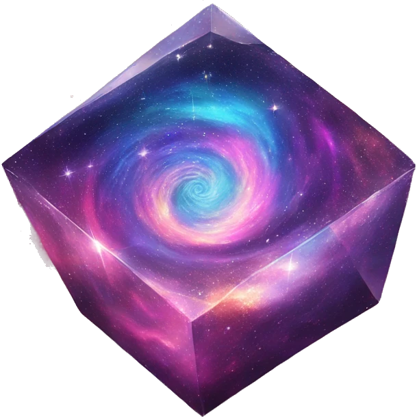 A vibrant, swirling galaxy inside a crystal, with tiny stars and cosmic dust floating around it.

 emoji