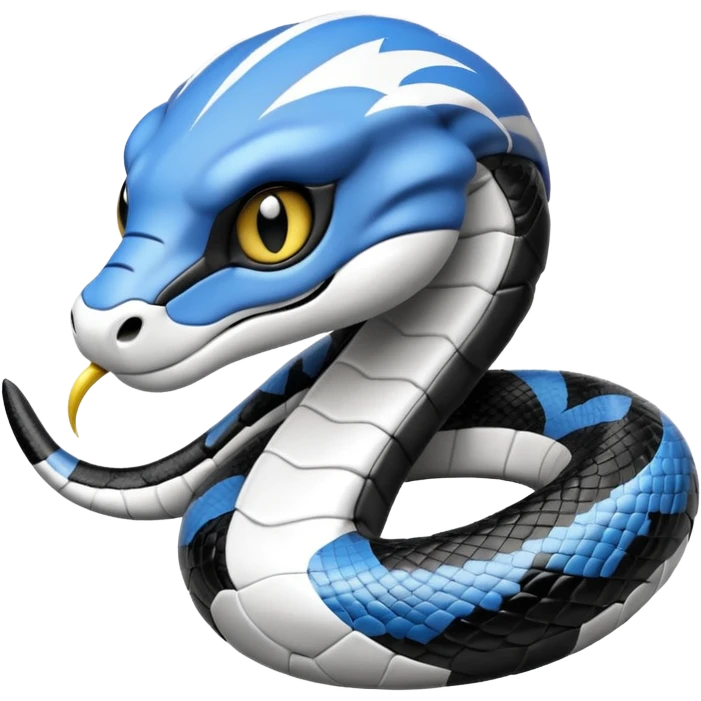 Кобра с чёрными и белыми глазами и чёрной и белой молниями из глаз. У неё чёрно-белая футбольная форма с надписью FangElite emoji