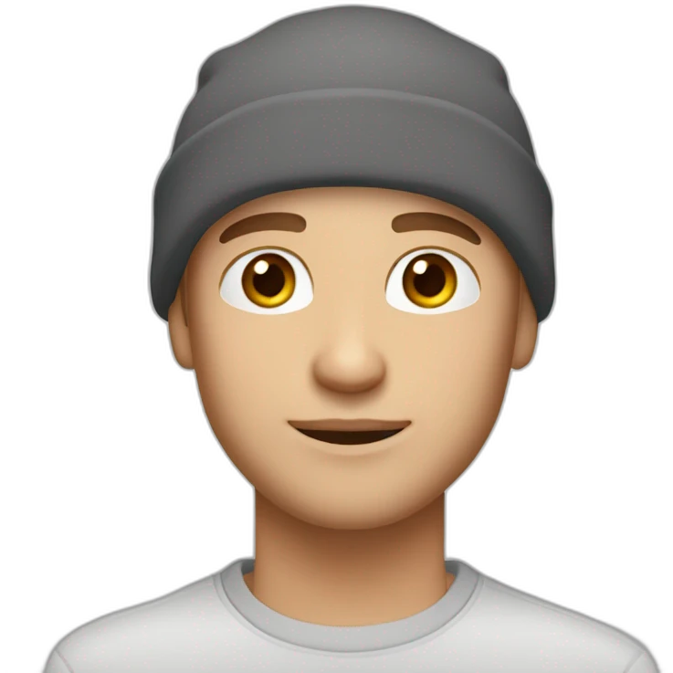 man caucasian shaved head hazel eyes stubble wearing a slouchy beanie emoji