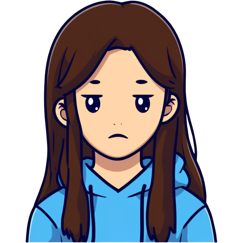 Teenage girl with long brown hair and sad expression, Hannah Baker character emoji