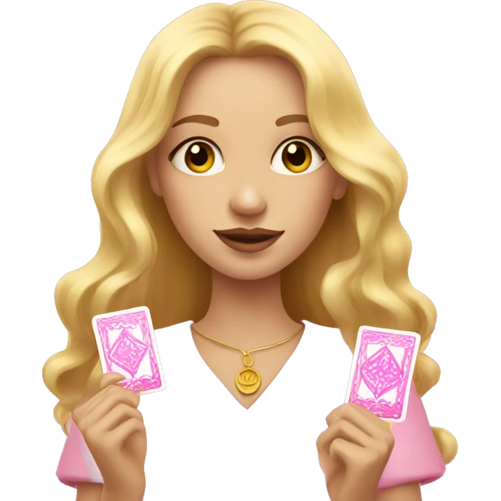Blonde girl with pink pink tarot gold cards emoji