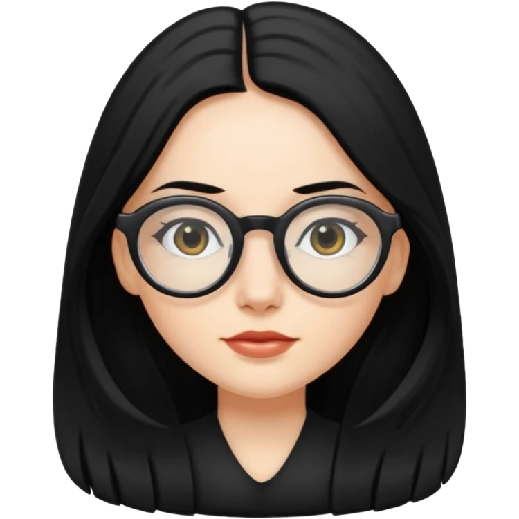 white girl with long black hair and oval glasses emoji