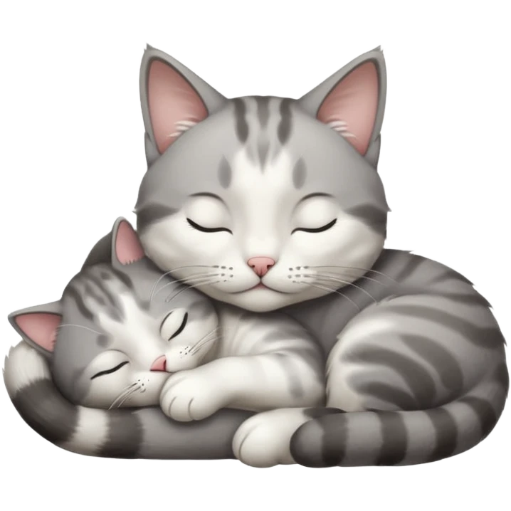 grey and white small cat with its eyes closed lying down leaning on his elbow with his paw curled under his head holding it up emoji