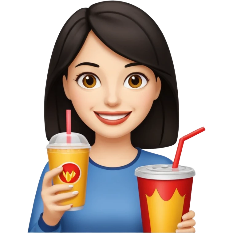 dark haired woman holding fastfood drink emoji