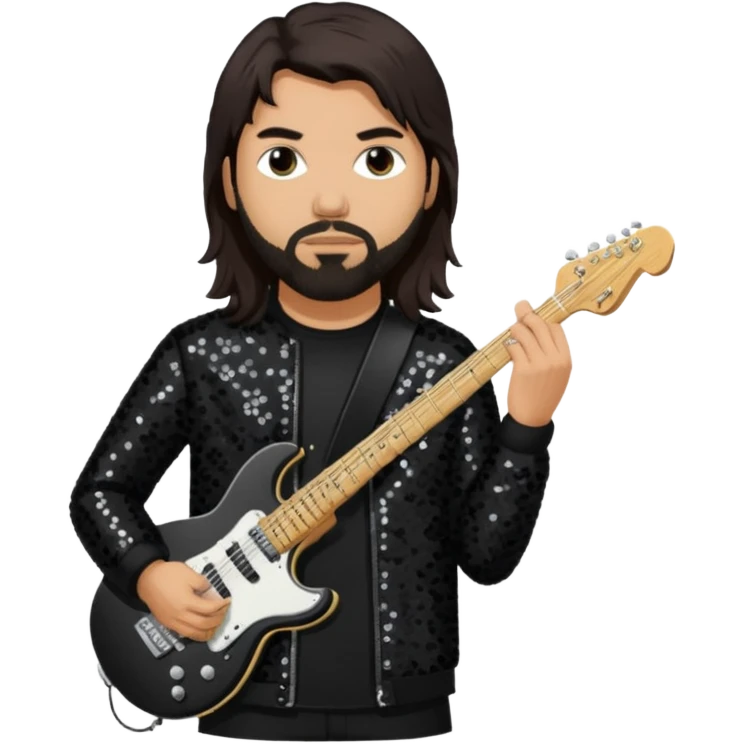 Stephen Carpenter from Deftones with long dark brown hair, light skin, black sequin outfit emoji