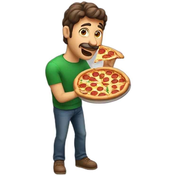 Italian man eating pizza and using fingers emoji