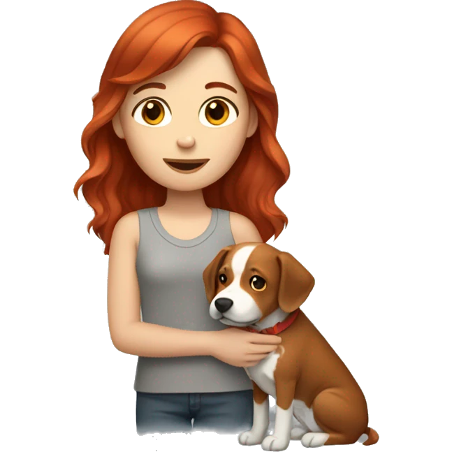 Brown-hair girl with red-hair dog emoji