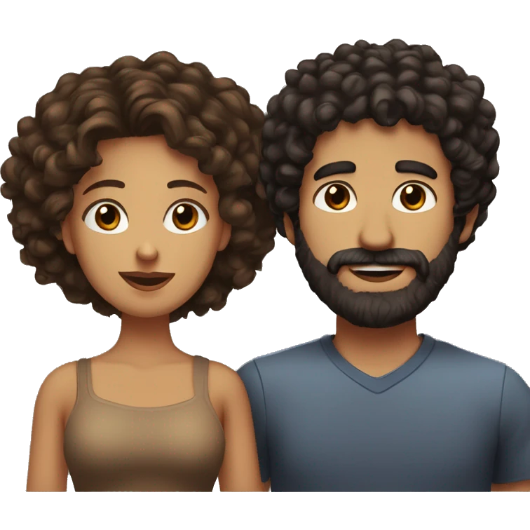 Guy with black curly hair and a beard and brown eyes and his wife with brown curly long hair and brown eyes and makeup on  emoji